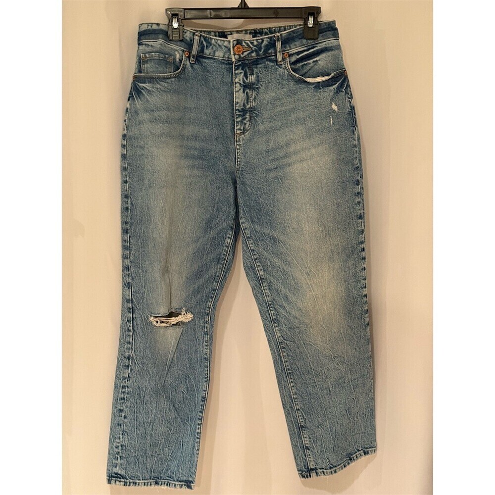 Old Navy Jeans Womens Size 30 Blue Light Wash High Rise Straight Leg Distressed - Picture 1 of 13